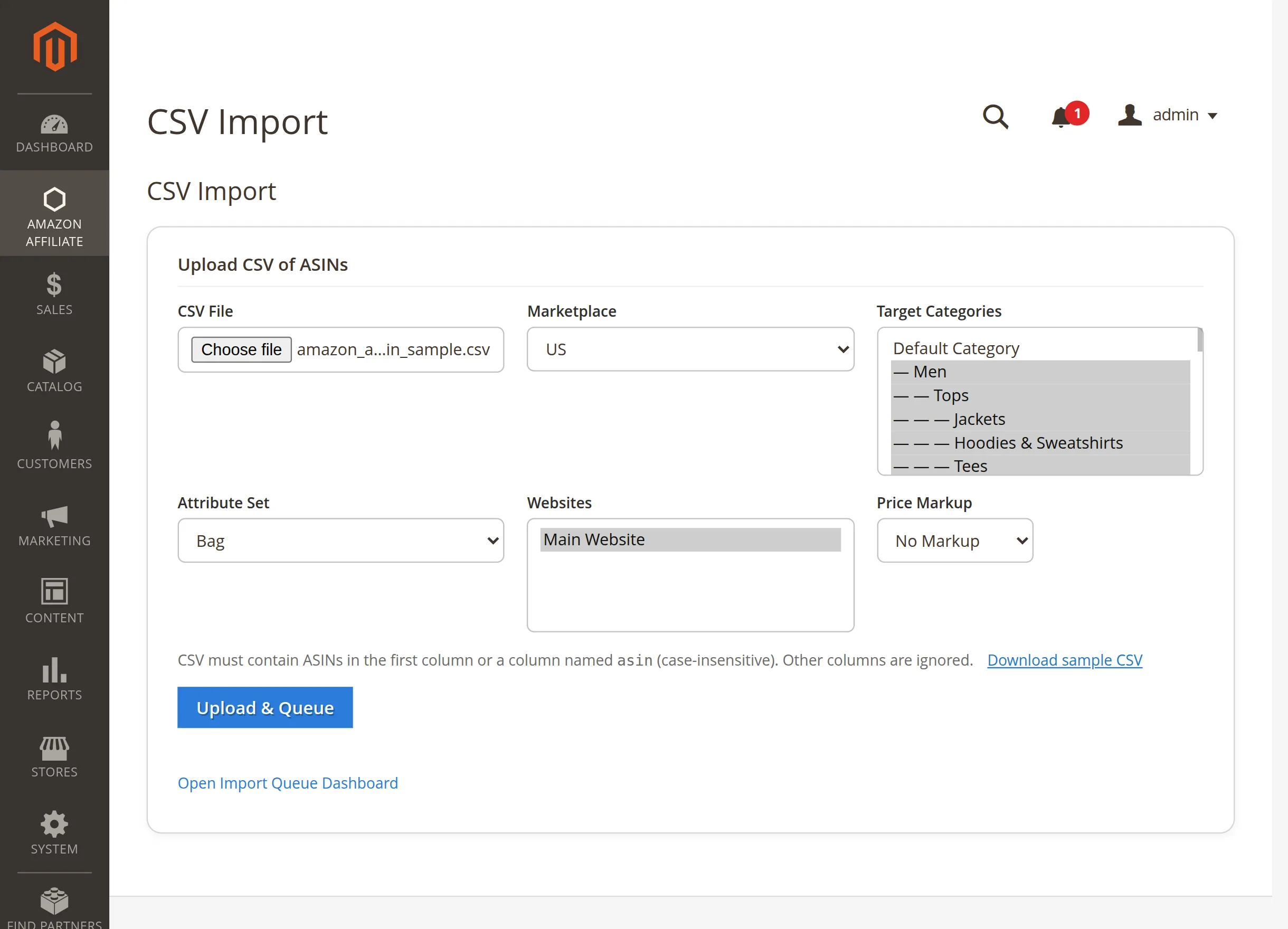 Magento 2 Amazon Affiliate  csvimport