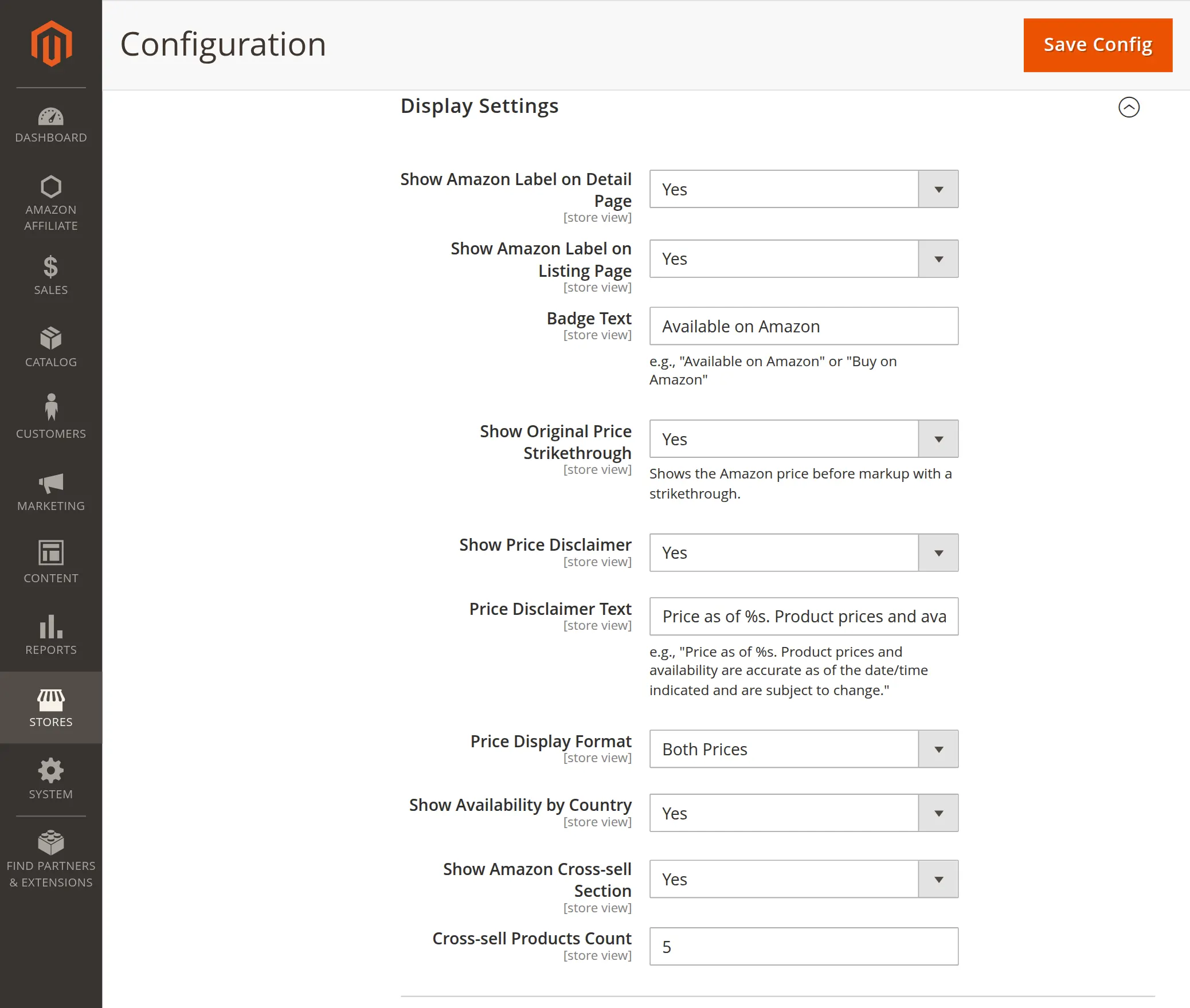 Magento 2 Amazon Affiliate displaysettings
