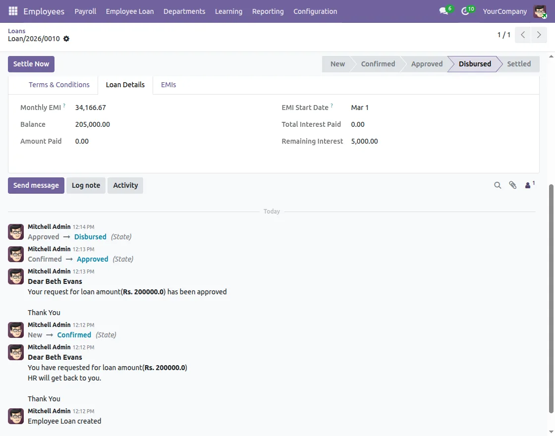 loan disbursement and activity log