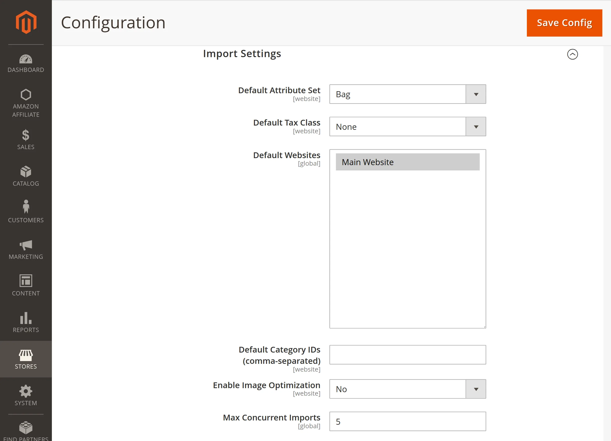Magento 2 Amazon Affiliate importsetting
