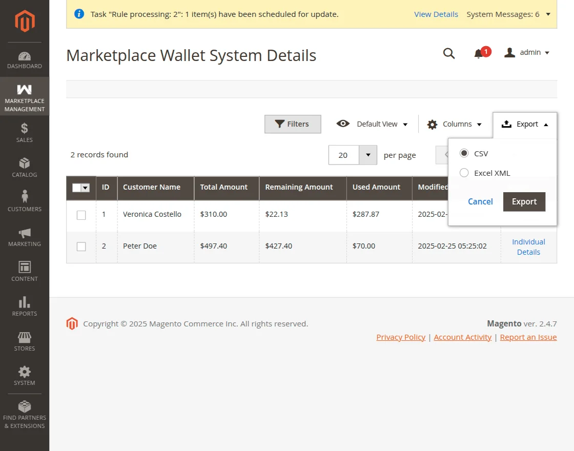 export-wallet-system-details