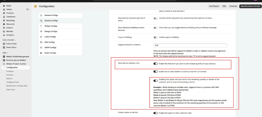 multiple unit bid configg