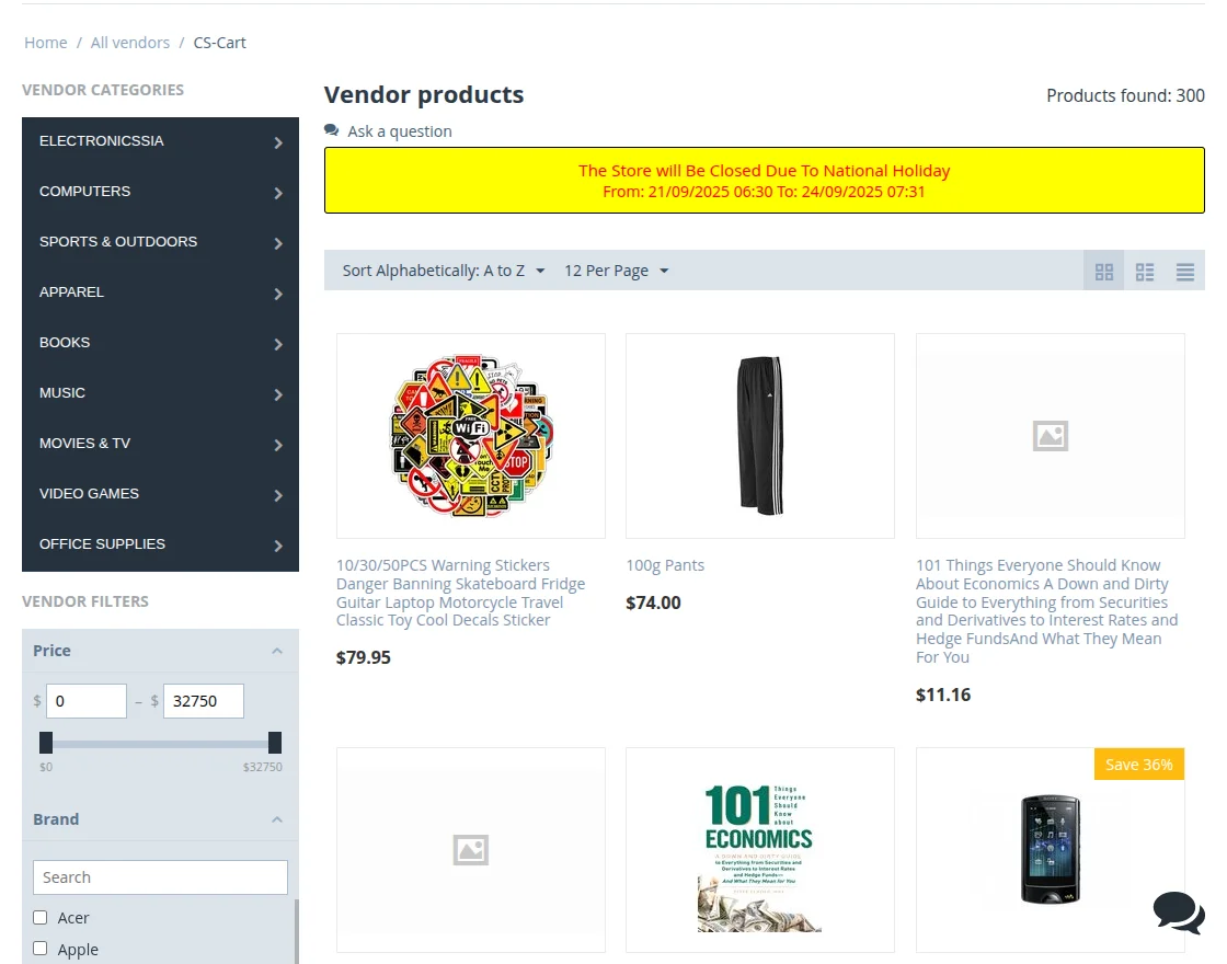 Vacations Message on Storefront