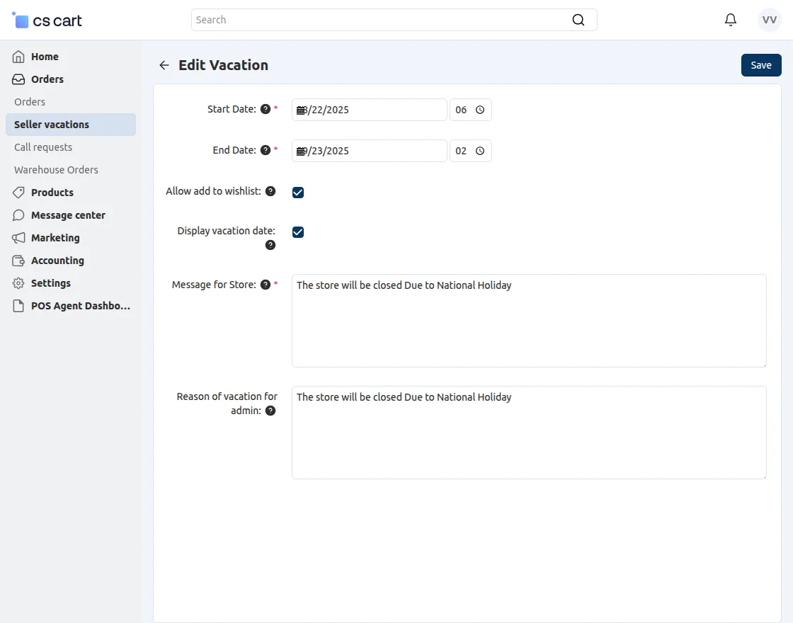Vendor vacation edit  