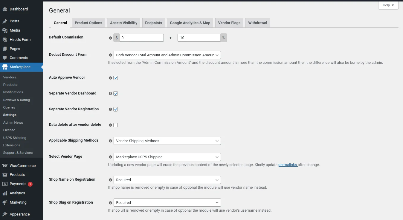 marketplace usps settings
