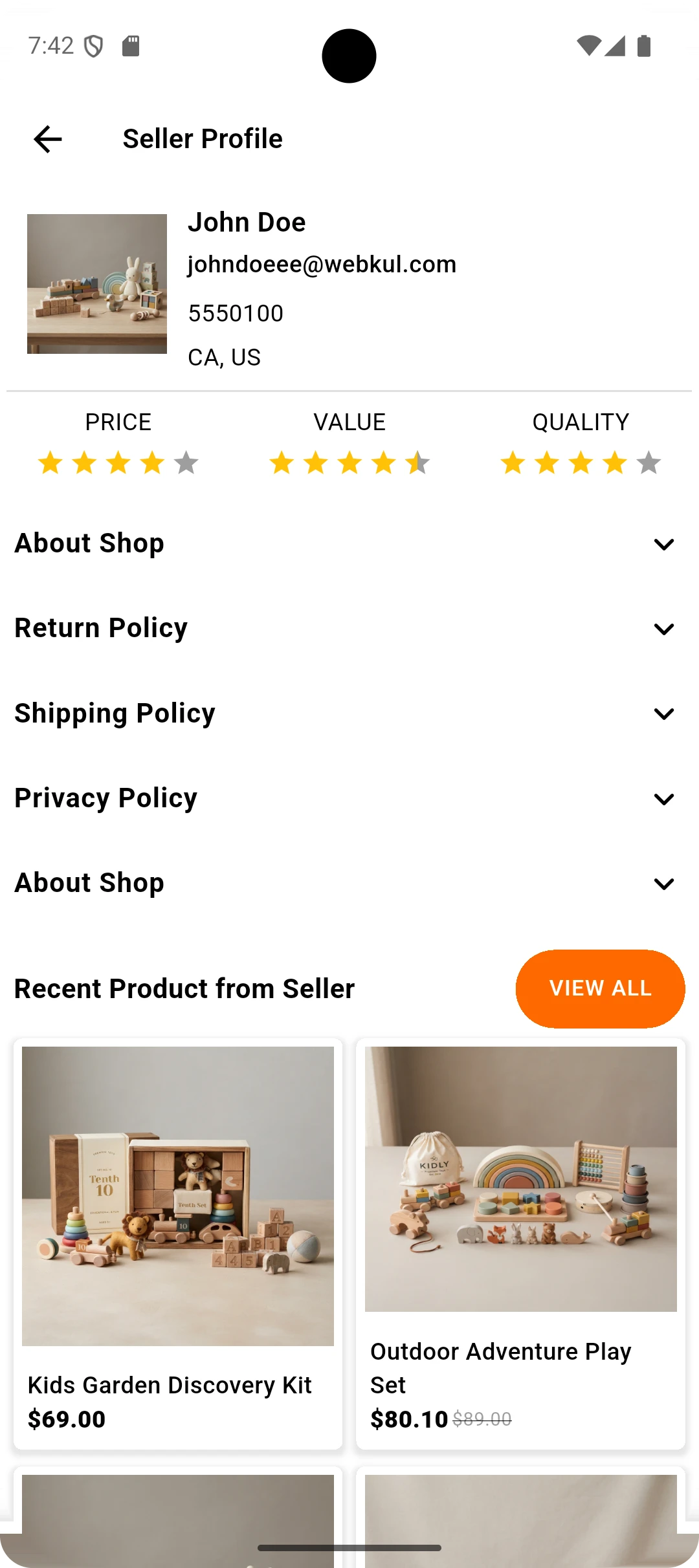 Seller Profile Page