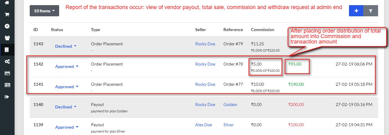 account of vendor payout