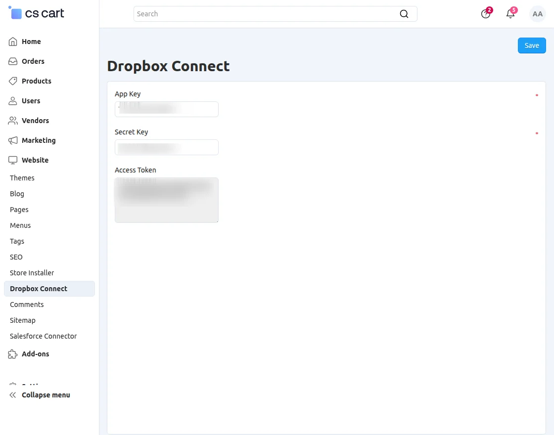 CS-Cart Dropbox