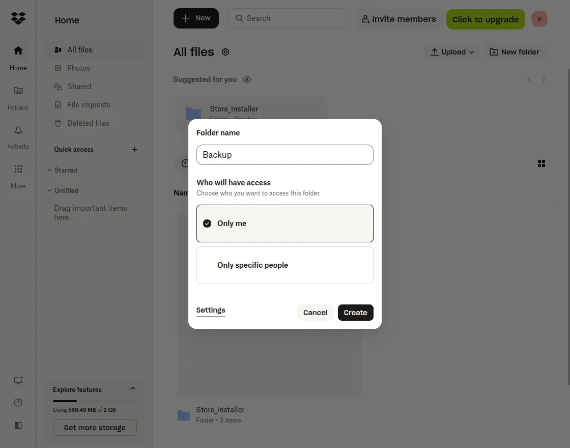 Create Folder on Dropbox