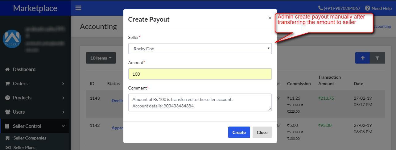 creating a vendor payout