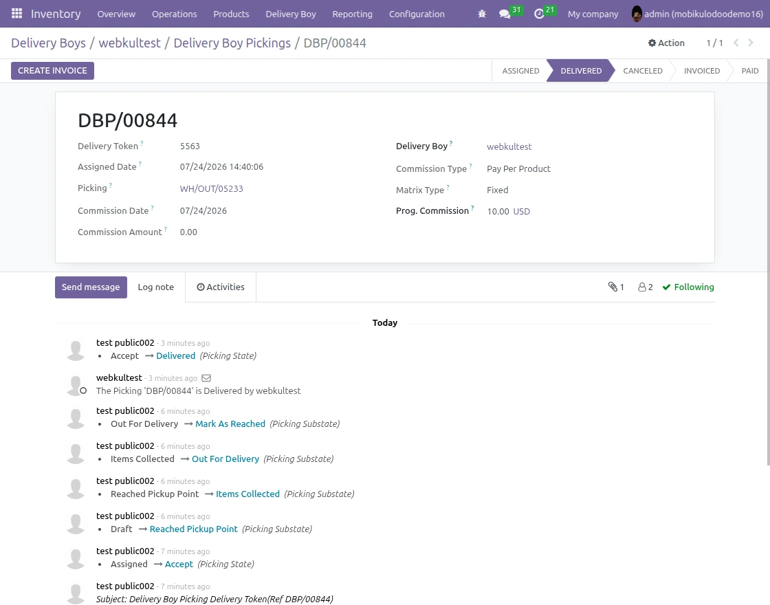 Status update in Odoo