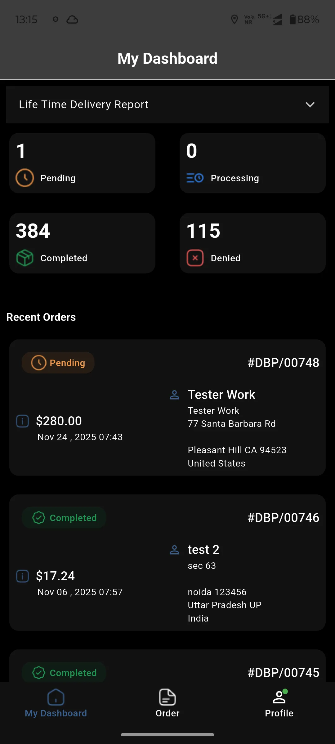 mobile app dashboard