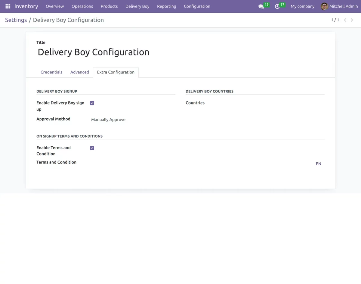 extra configuration of app