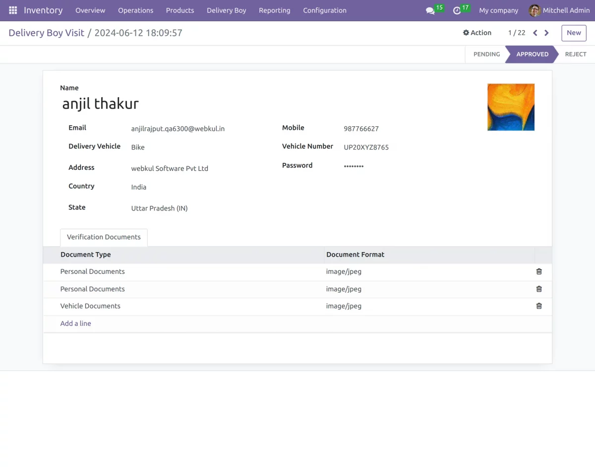 delivery boy details 