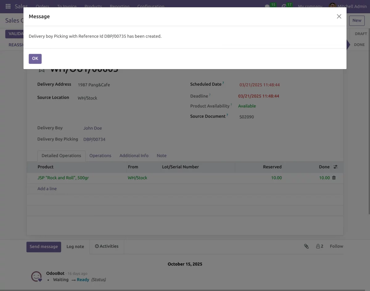 picking created for delivey boy