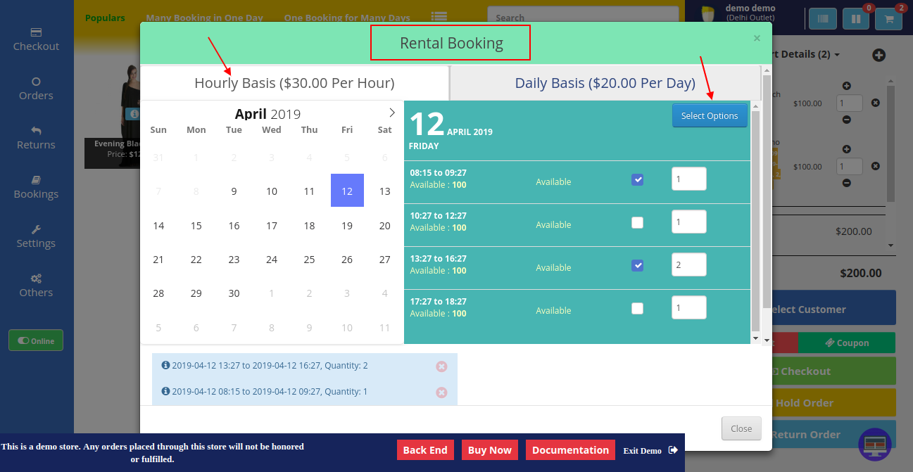 rental booking by time