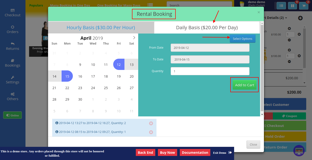 rental booking daily basis