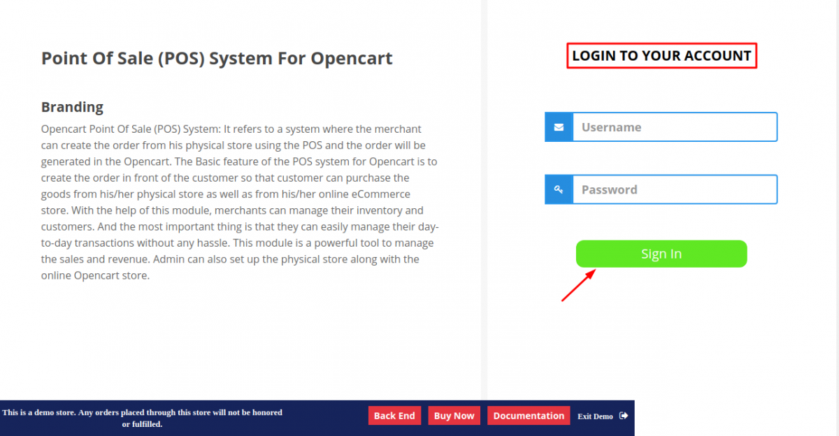 sales agent opencart login to pos
