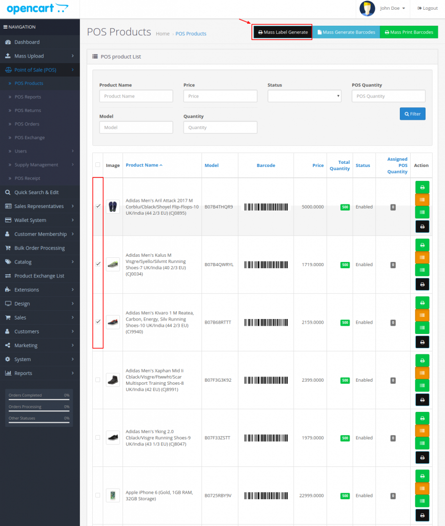 Opencart POS Barcode Label Extension [ User Guide ]