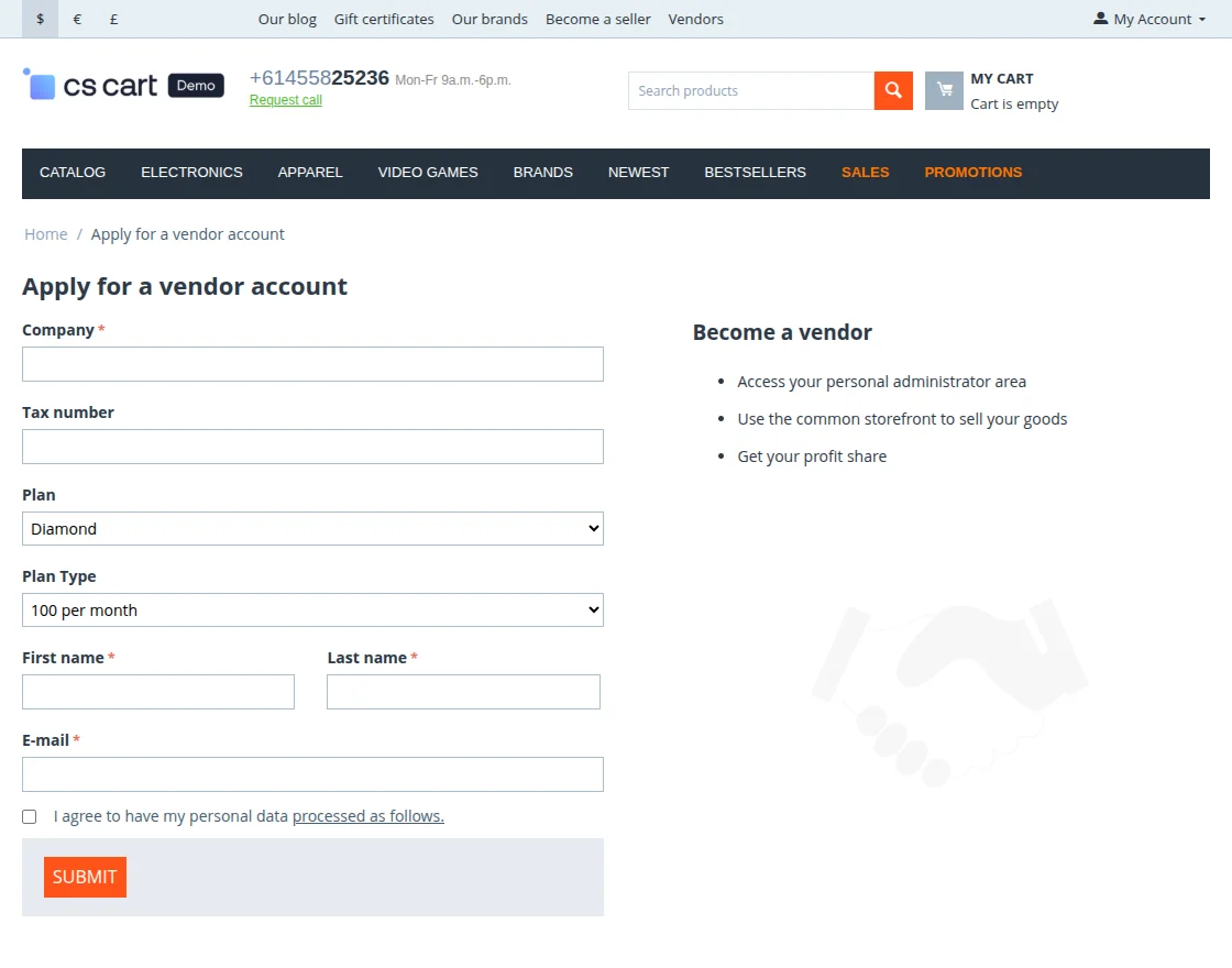 Apply for vendor Account