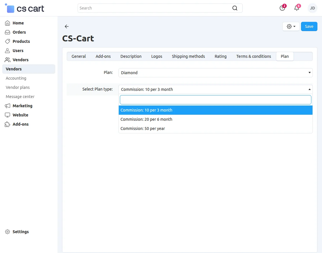 CS-Cart plan selection