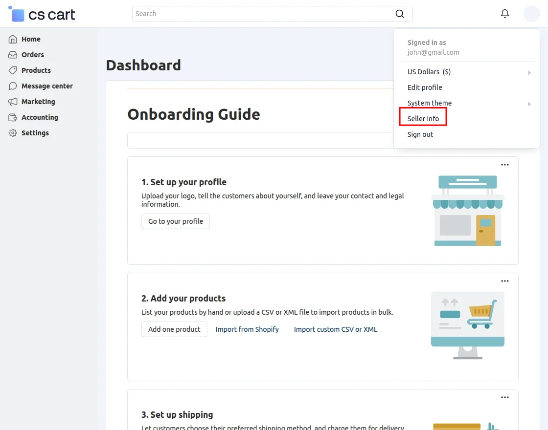 CS-Cart seller information
