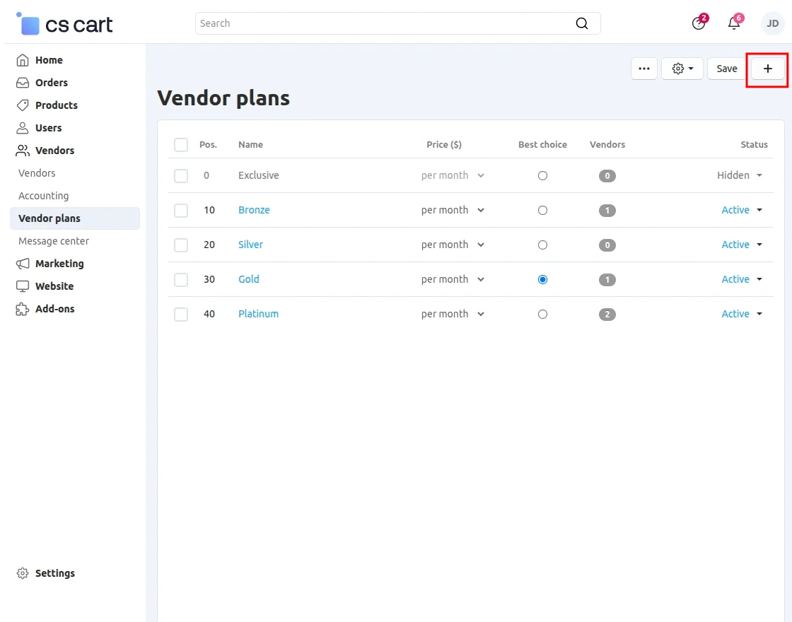 CS-Cart vendor plans