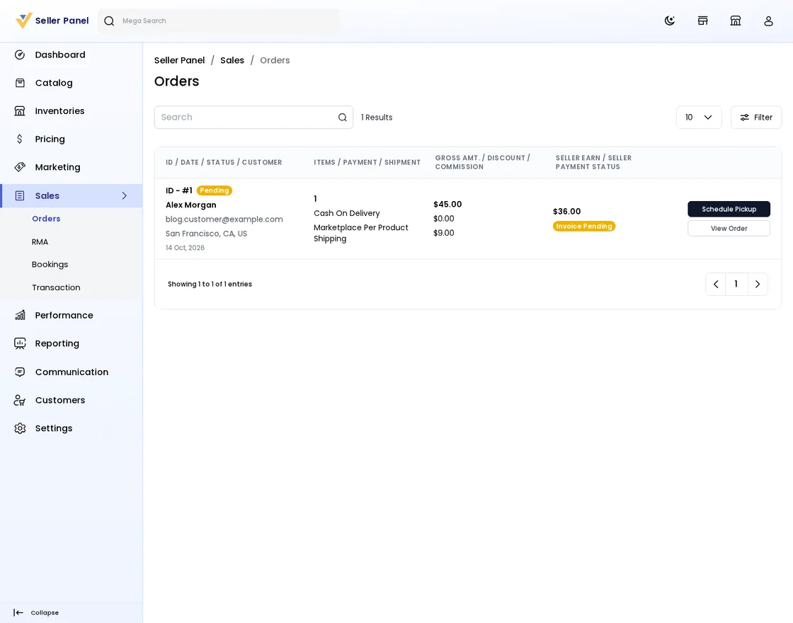 Marketplace Per Product Shipping Seller Order List
