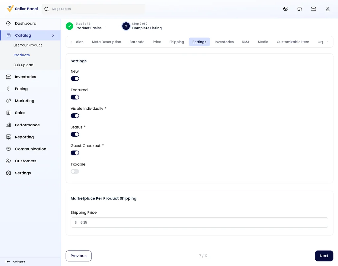 Marketplace Per Product Shipping Seller Dashboard