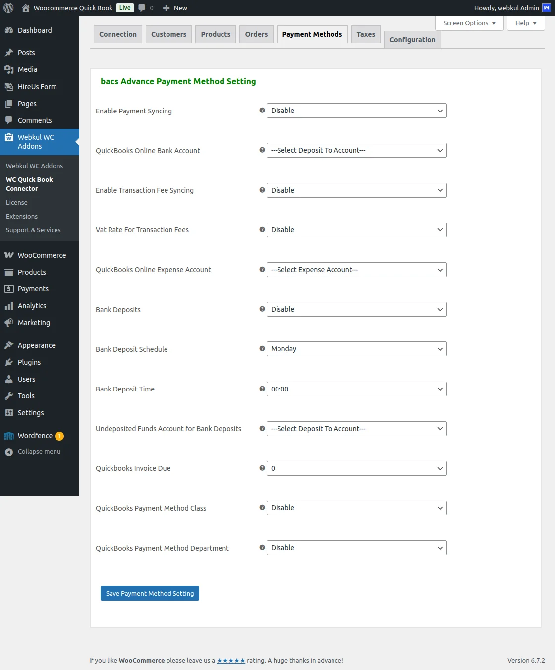 WooCommerce QuickBook Connector Adv Config.