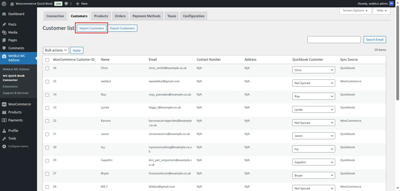 WooCommerce QuickBook Connector- Products- Import 