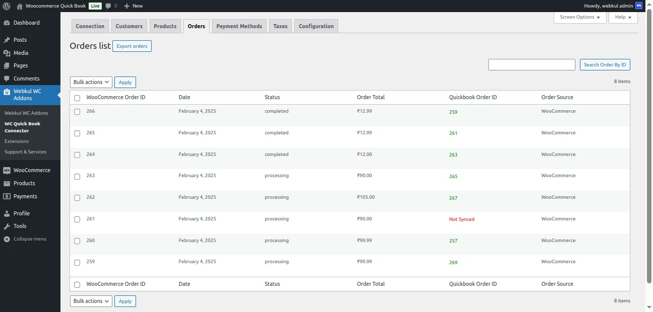 WooCommerce QuickBook Connector- Orders 