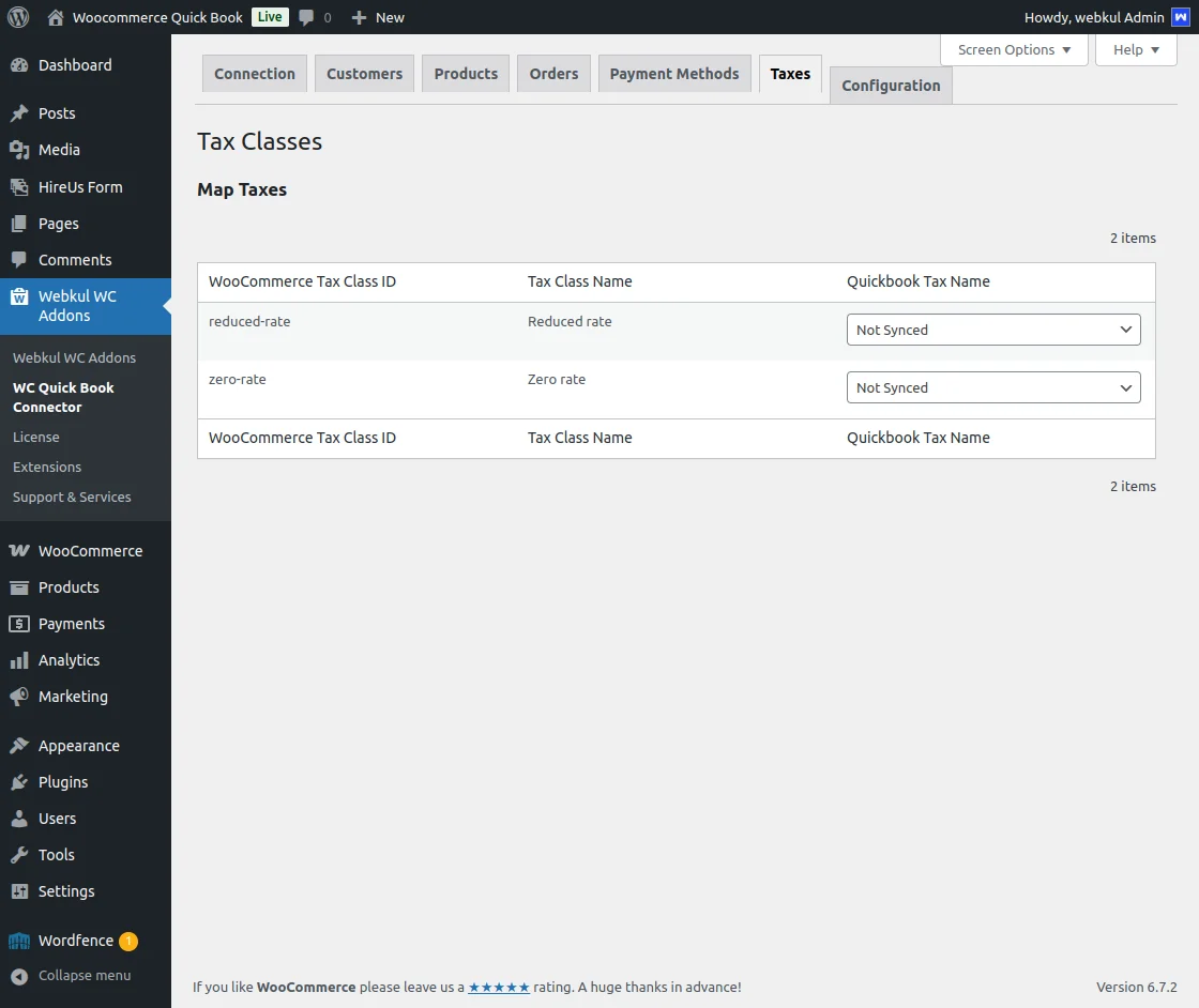 WooCommerce QuickBook Connector Taxes 
