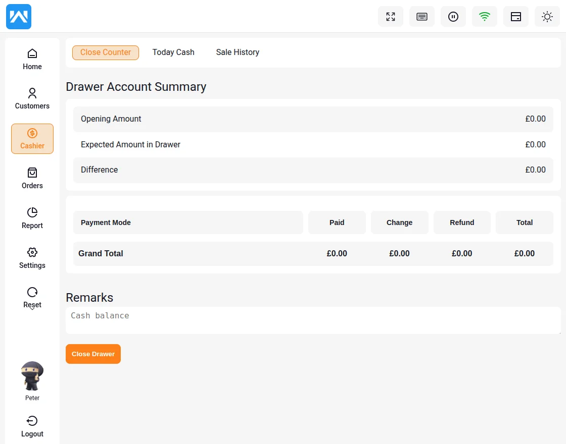 Drawer account summary