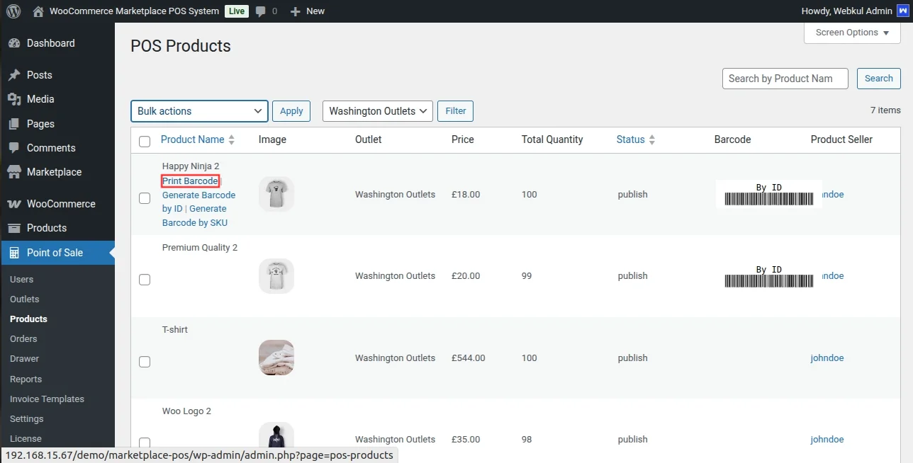 pos product bar code