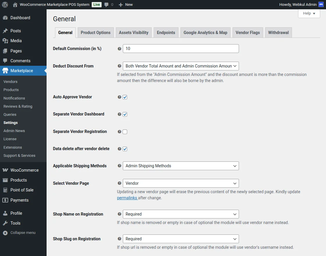 marketplace settings