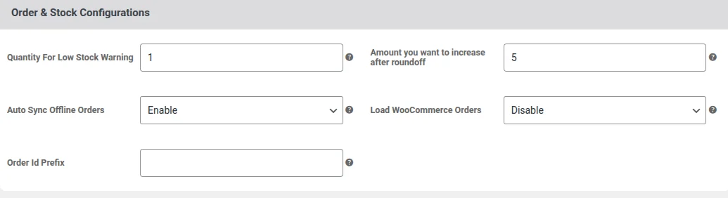 order and stock configuration