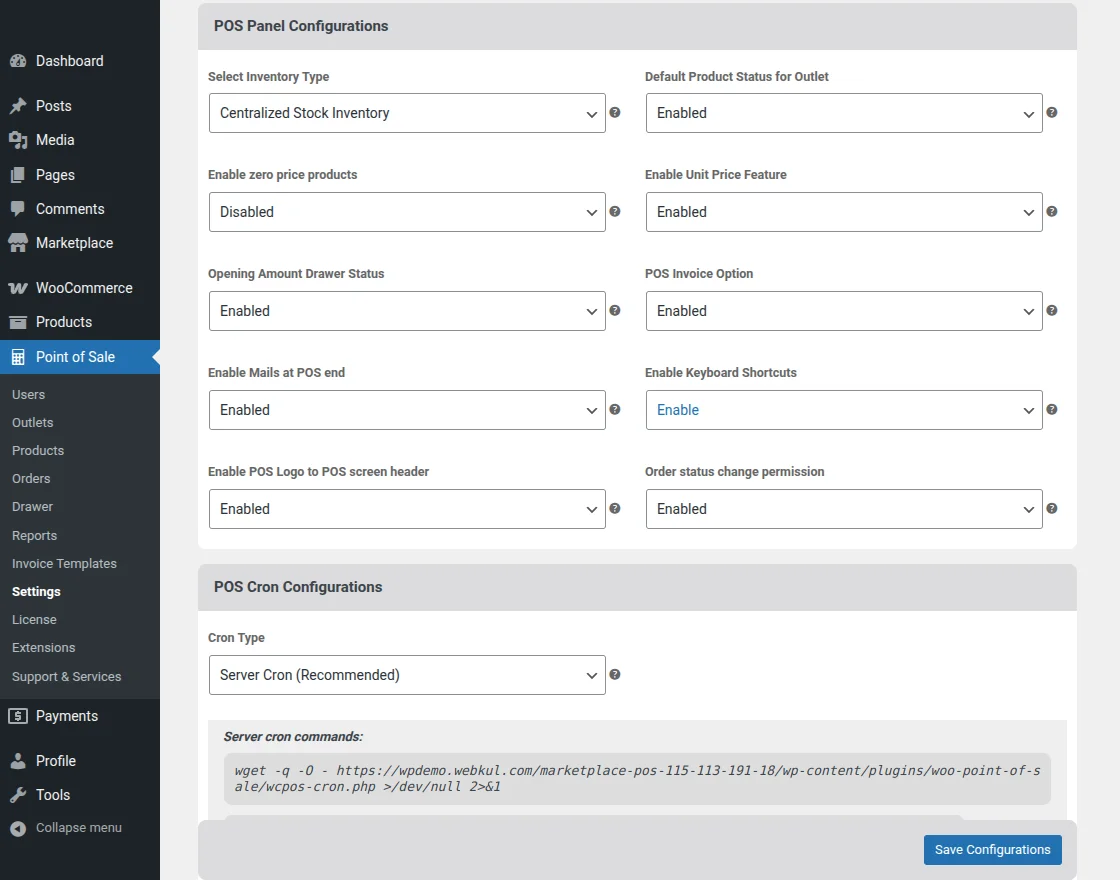 pos panel configuration