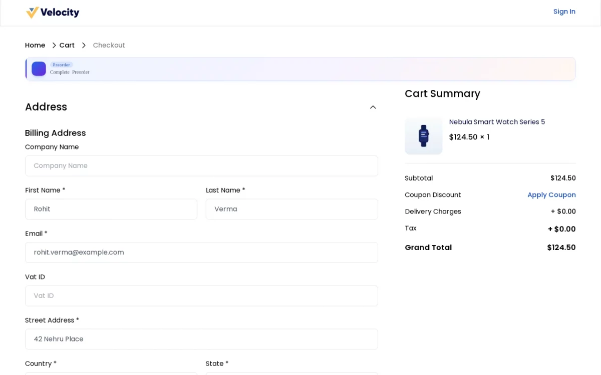 Bagisto Pre Order module guest completing the remaining pre-order payment at checkout