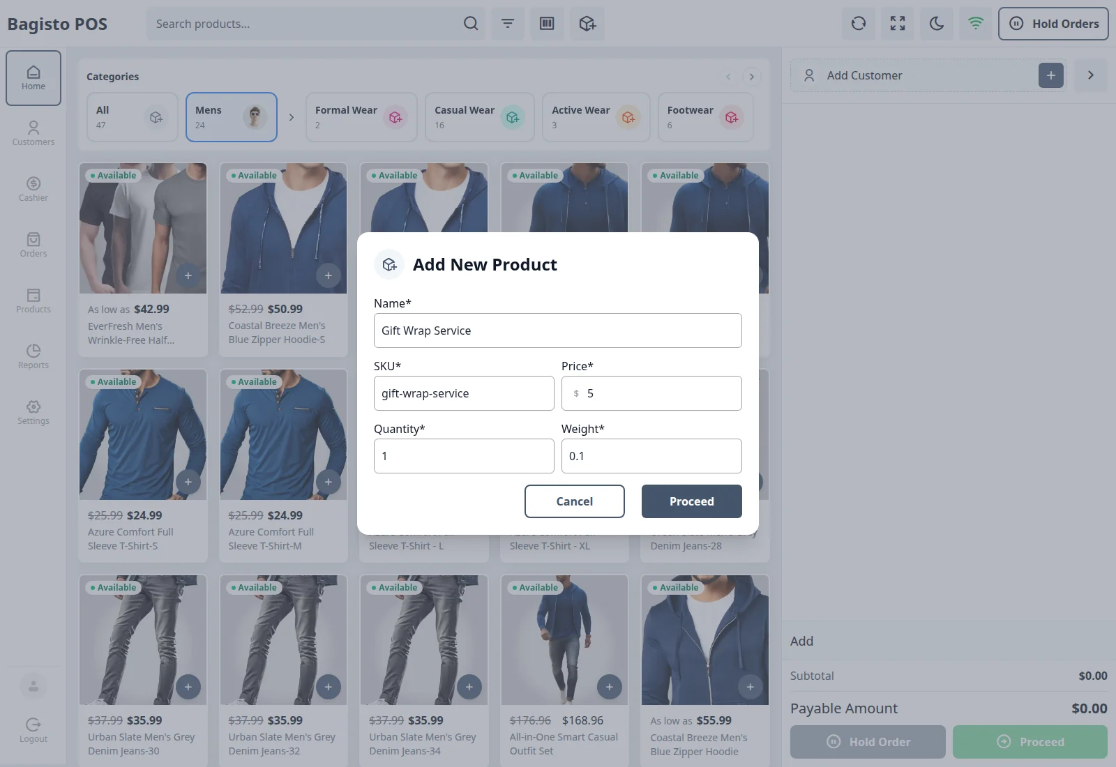 Add New Product pop-up