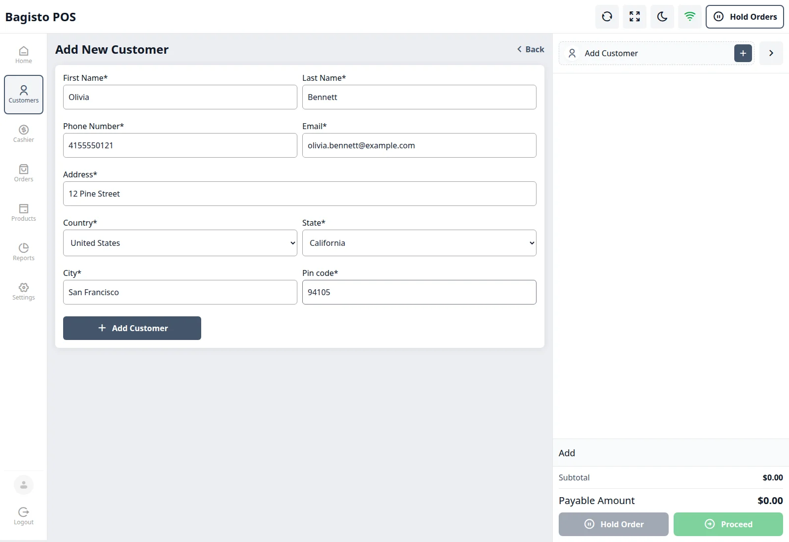 Add New Customer form