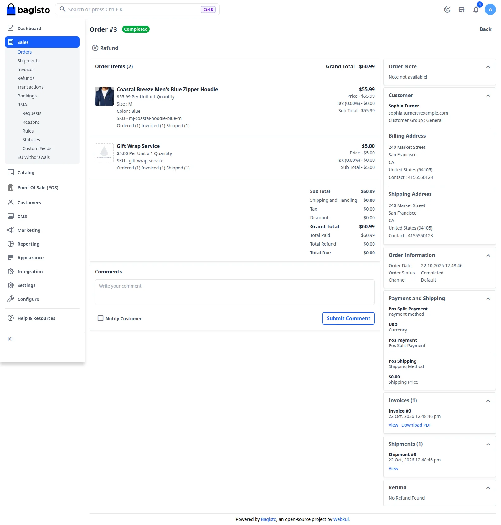 POS order on the admin order page