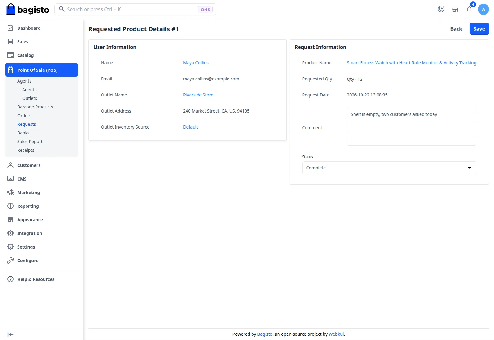 Requested Product Details