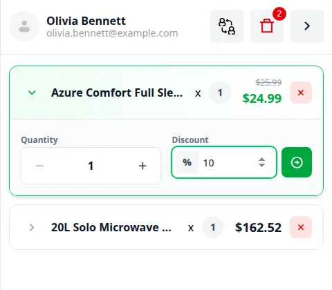 Discount on a single cart line