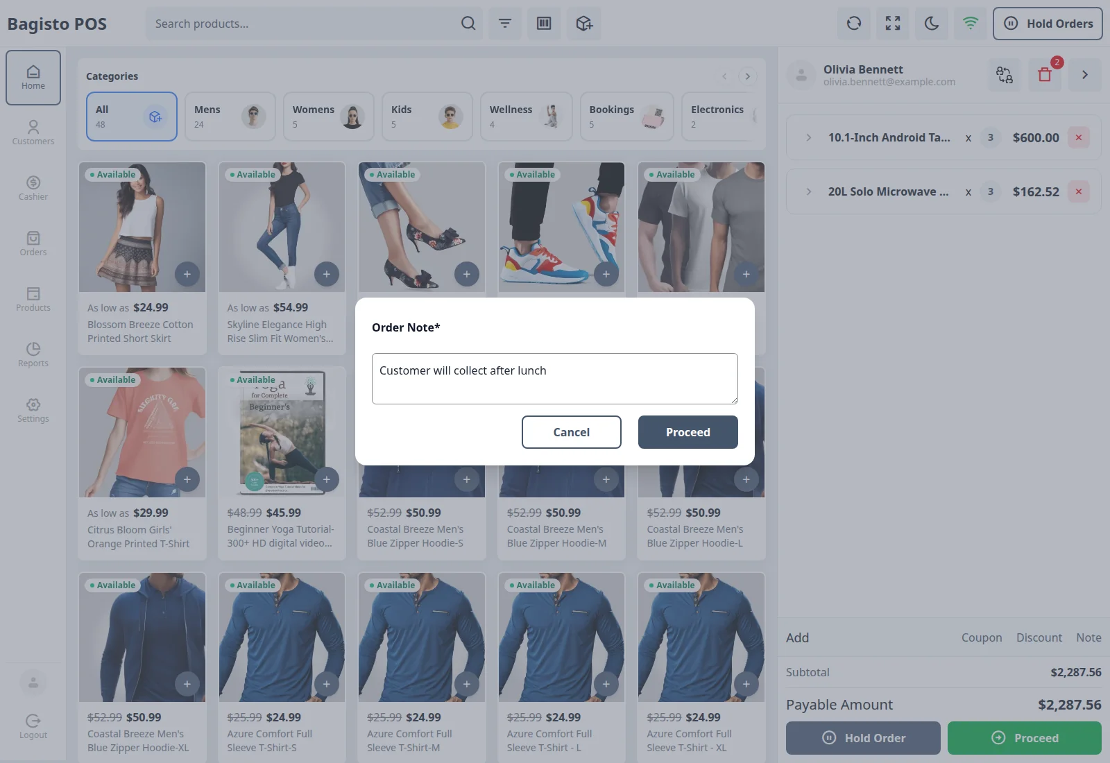 Order Note pop-up