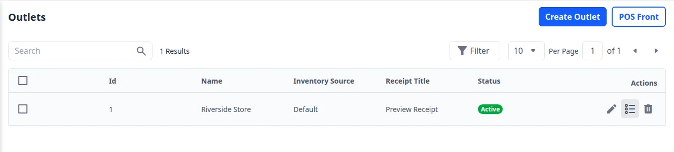 Assign Product action on an outlet row