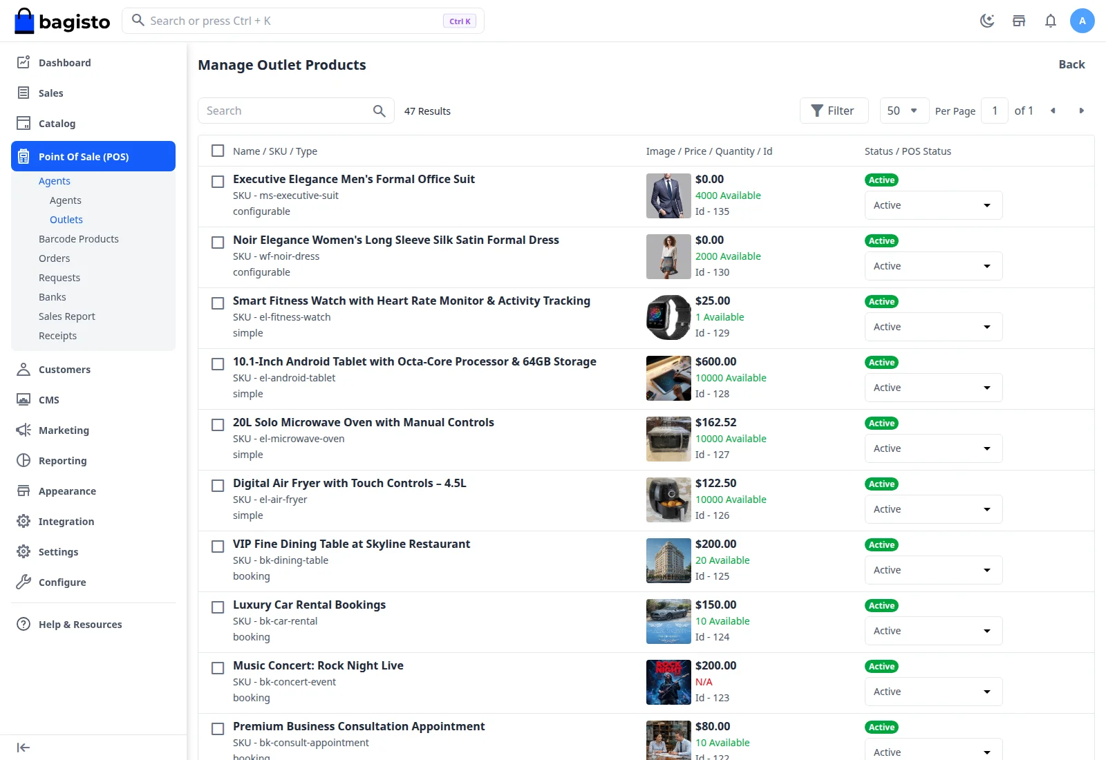 Manage Outlet Products list