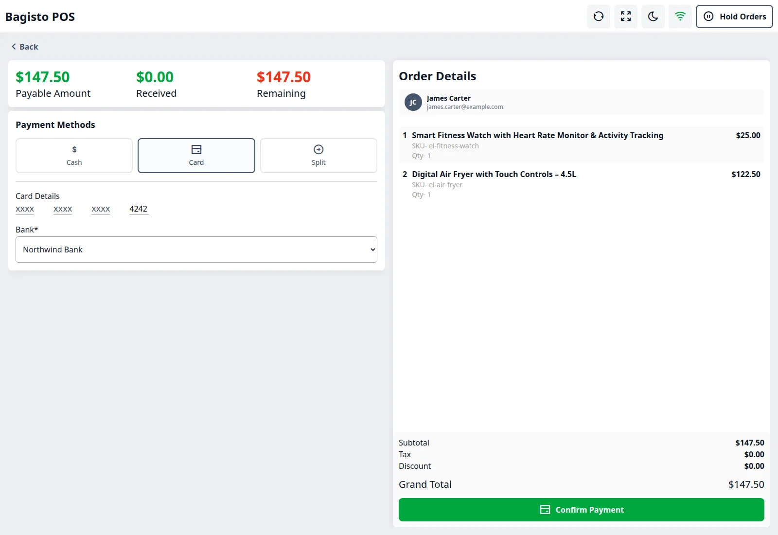 Selecting the bank for a card payment