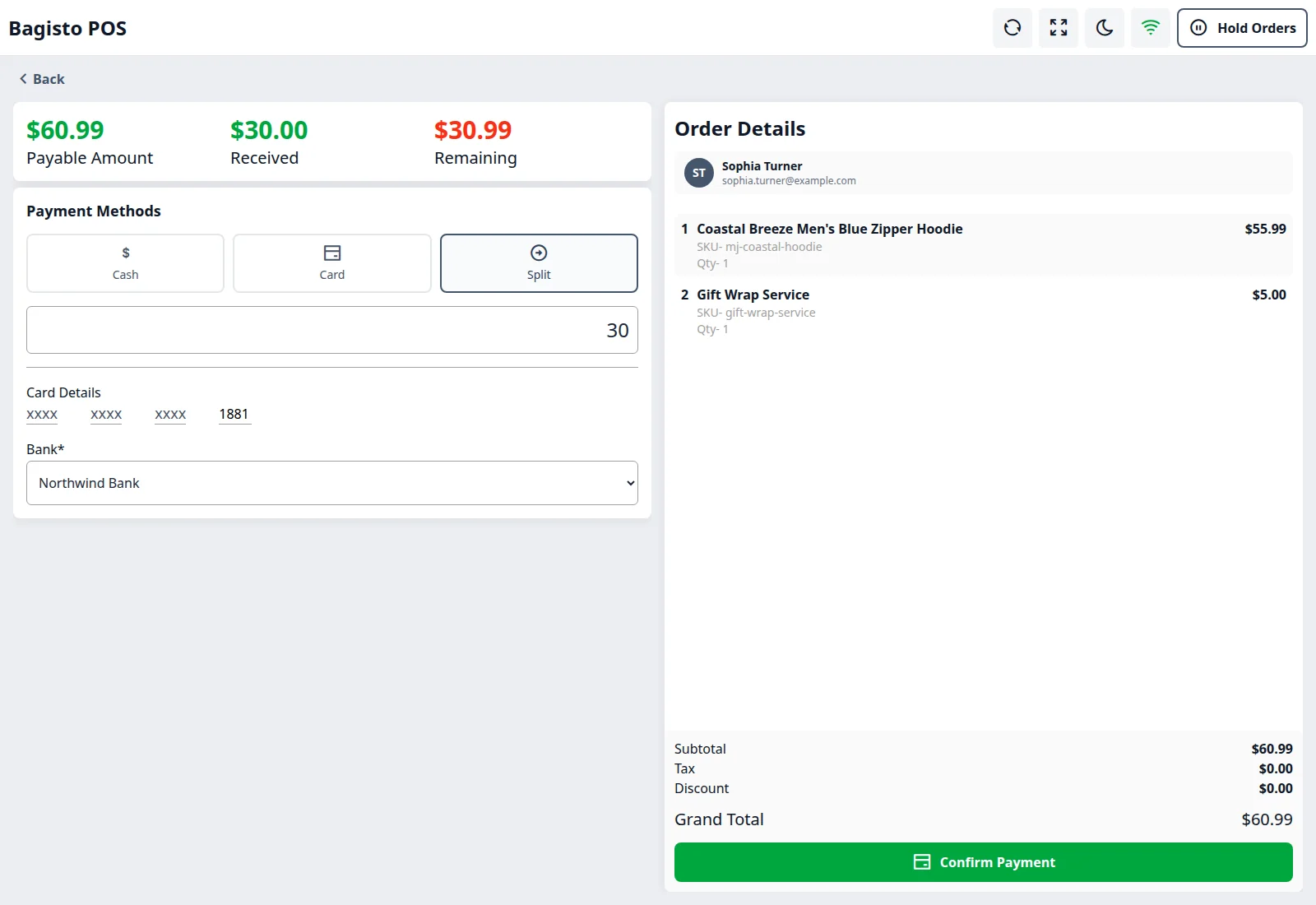 Split payment between cash and card