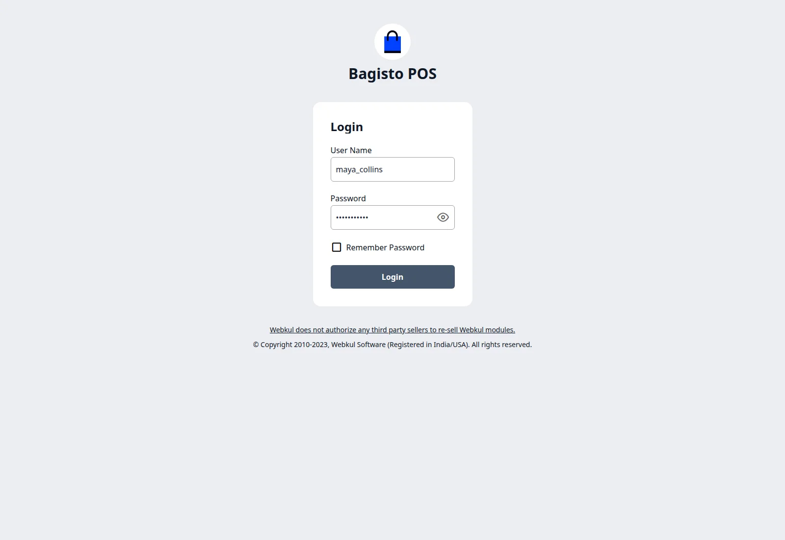 POS terminal login page